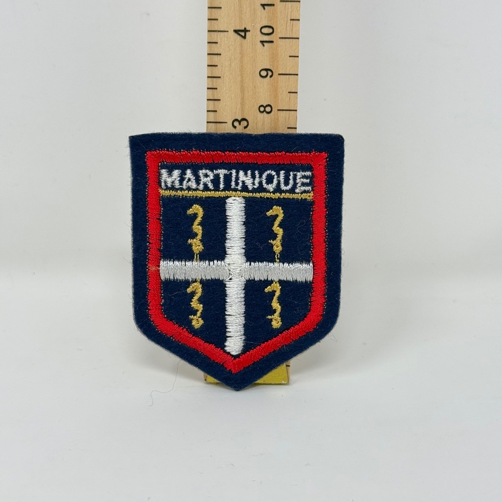 Vintage Martinique Coat of Arms Embroidered Patch Souvenir Shield Flag Navy Red